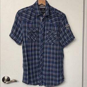 Buffalo David Bitton Navy Plaid Button Down Shirt Mens Size M